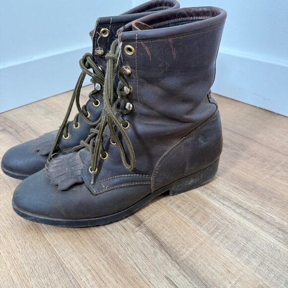 Laredo Leather Western Lace Up Boots Dark Brown Boho 8.5 - Picture 2 of 9